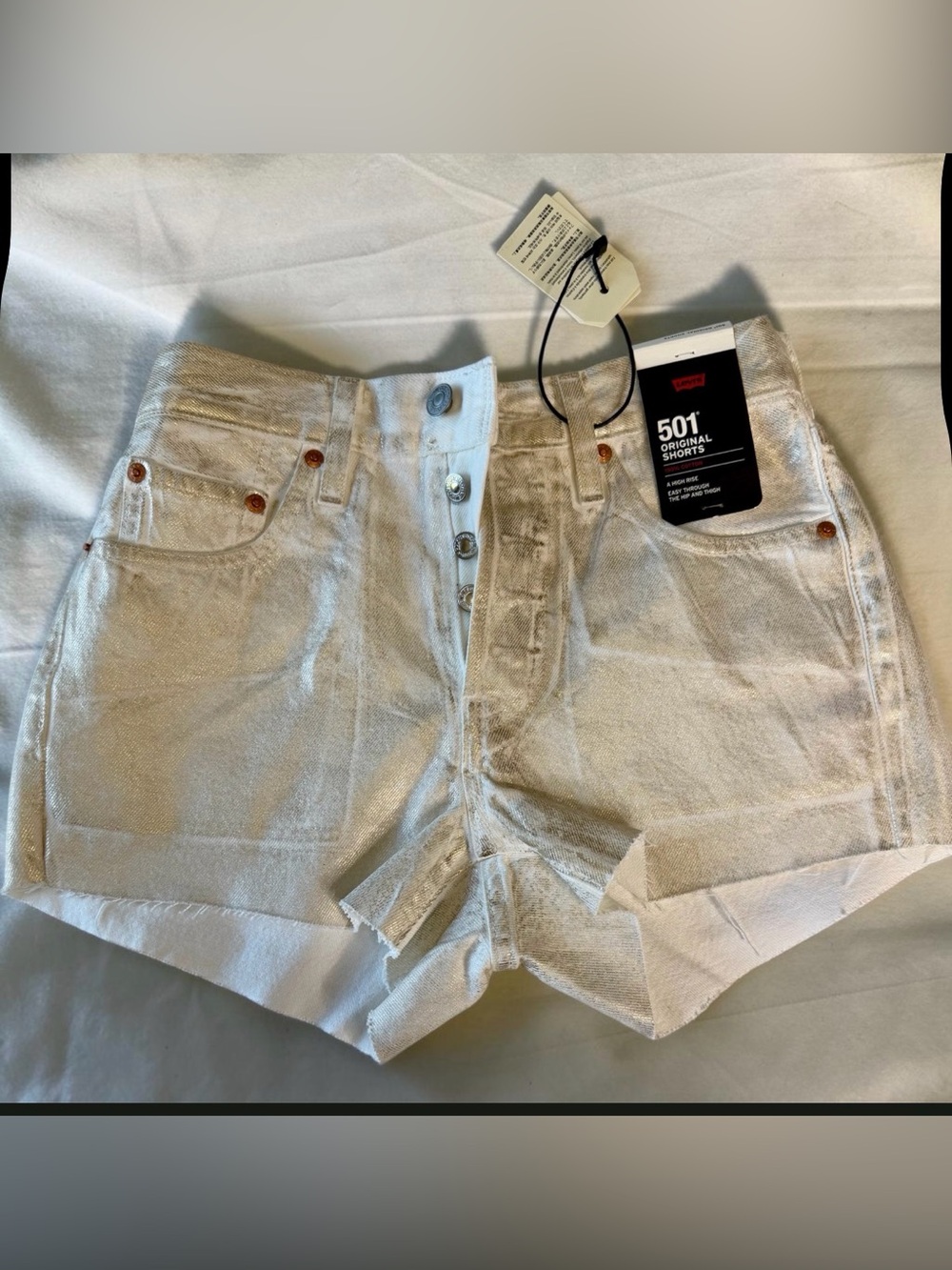 Levi's Silver Metallic 501 High-Rise Jean Shorts